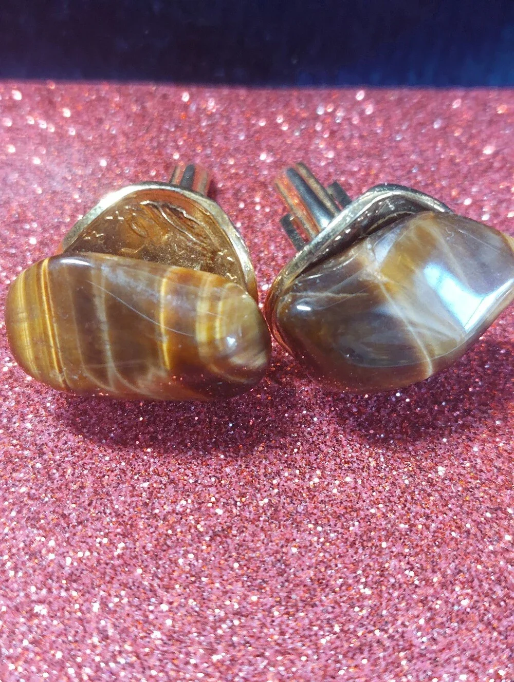 Vintage Estate Toggle Back Cufflinks, Tiger's Eye & Ocean Jasper, Two Pairs